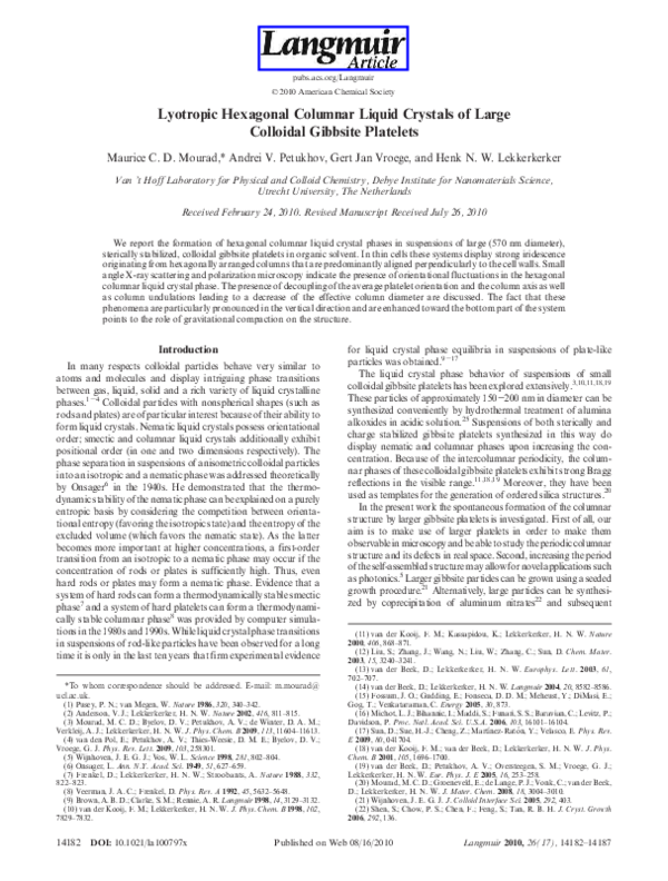 (PDF) Lyotropic hexagonal columnar liquid crystals of large colloidal ...