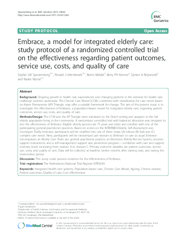 (PDF) Embrace, a model for integrated elderly care: study protocol of a ...