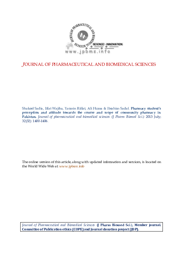 (PDF) Pharmacy student’s perception and attitude towards the course and ...