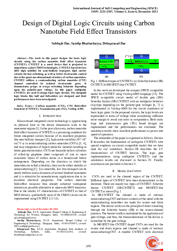 (PDF) Design of Digital Logic Circuits using Carbon Nanotube Field