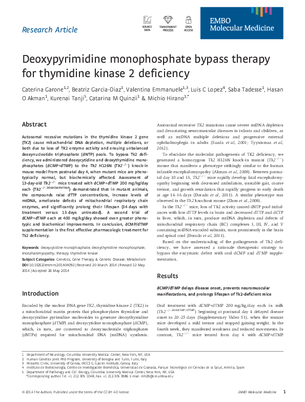 (PDF) Deoxypyrimidine monophosphate bypass therapy for thymidine kinase ...