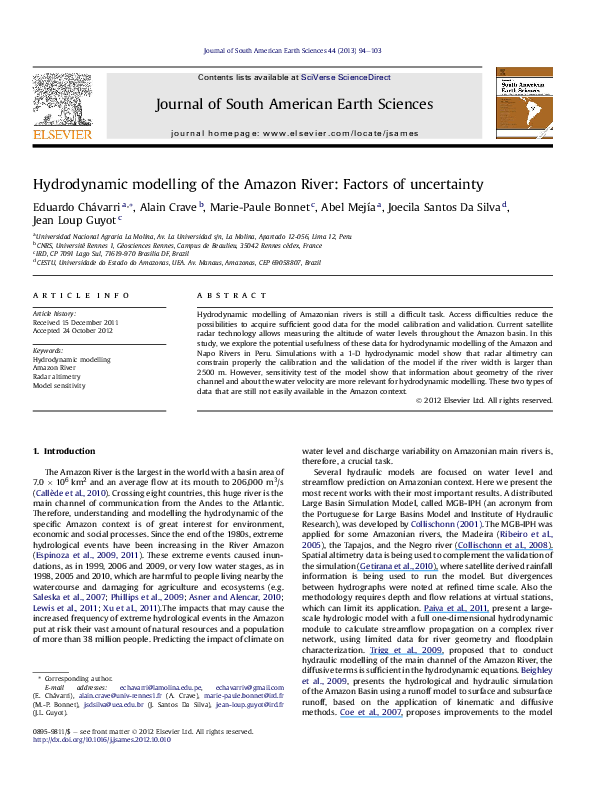 (PDF) Hydrodynamic modelling of the Amazon River: Factors of uncertainty