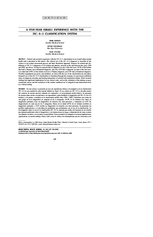 (PDF) A five-year Israeli experience with the DC: 0-3 classification system