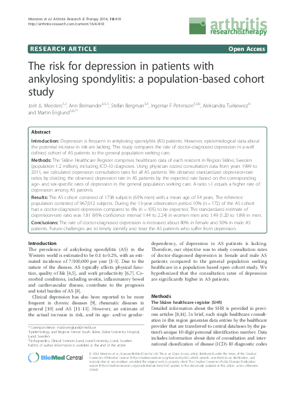 (PDF) The risk for depression in patients with ankylosing spondylitis ...