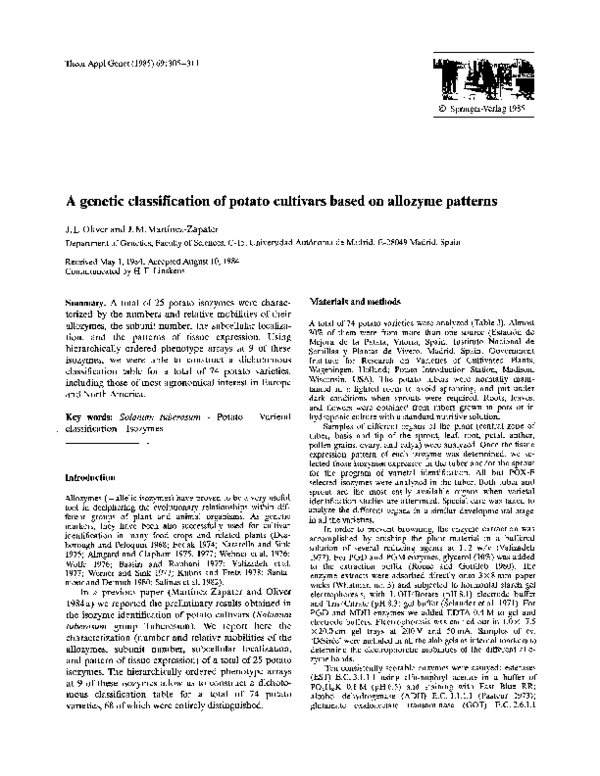 (PDF) A genetic classification of potato cultivars based on allozyme ...