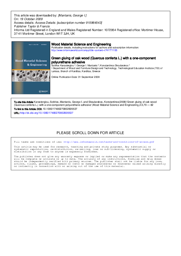 (PDF) Green gluing of oak wood (Quercus conferta L.) with a polyurethane adhesive