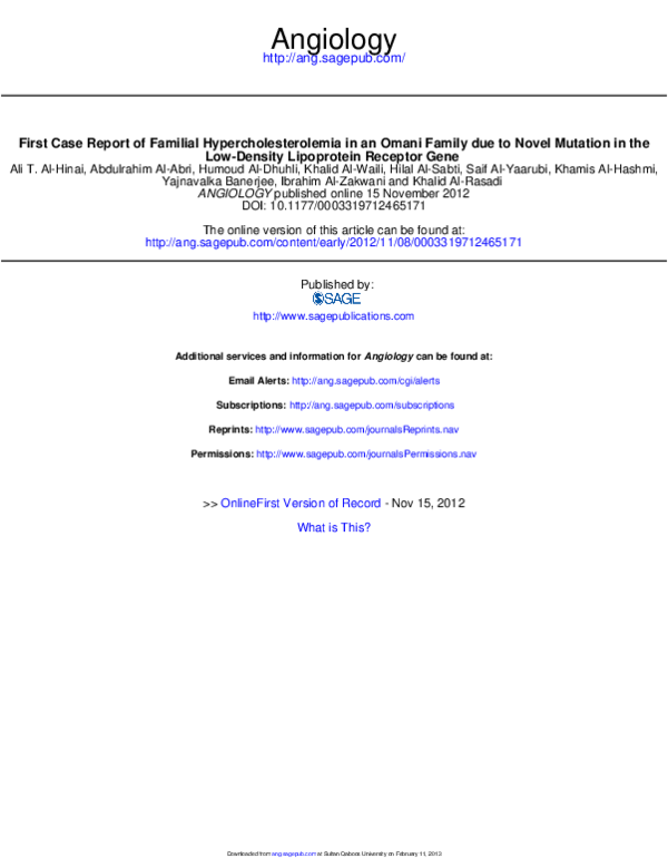 (PDF) First Case Report of Familial Hypercholesterolemia in an Omani ...