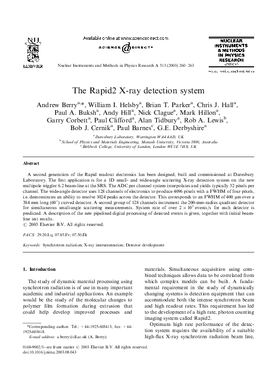 (PDF) The Rapid2 Xray detection system Paul Barnes and Bob Cernik