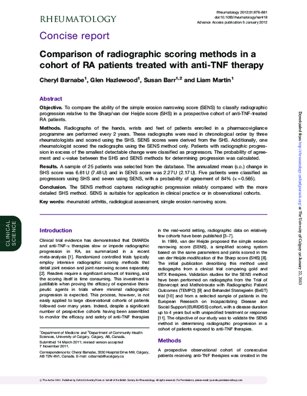 (PDF) Comparison of radiographic scoring methods in a cohort of RA ...