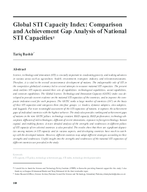 (PDF) Global STI Capacity Index: Comparison and Achievement Gap ...