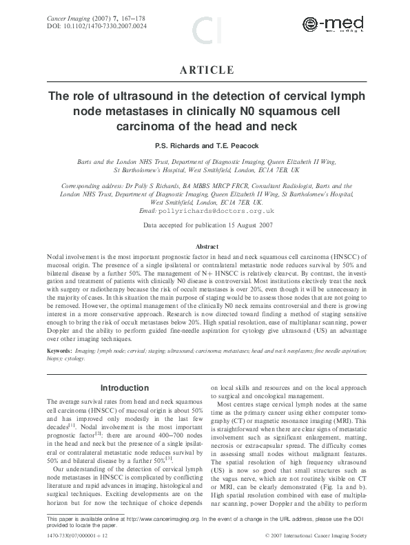 (PDF) The role of ultrasound in the detection of cervical lymph node ...