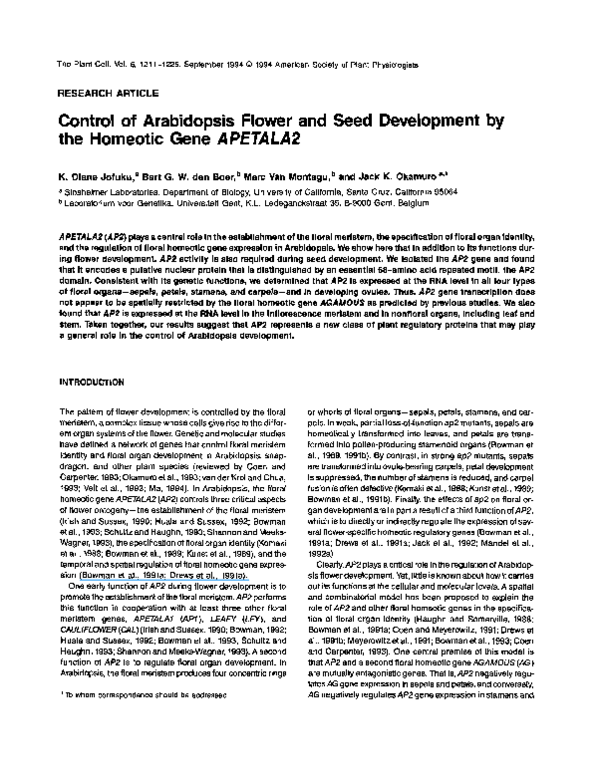 (PDF) Control of Arabidopsis Flower and Seed Development by the ...