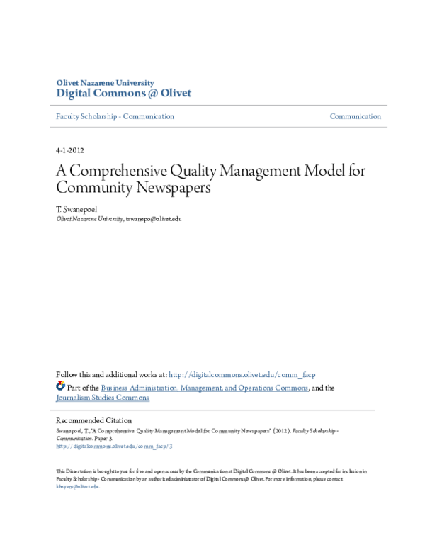 PDF) A Comprehensive Quality Management Model for Community 