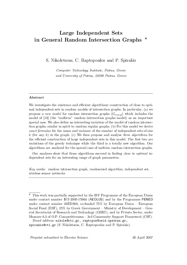 (PDF) Independent Sets in Random Intersection Graphs