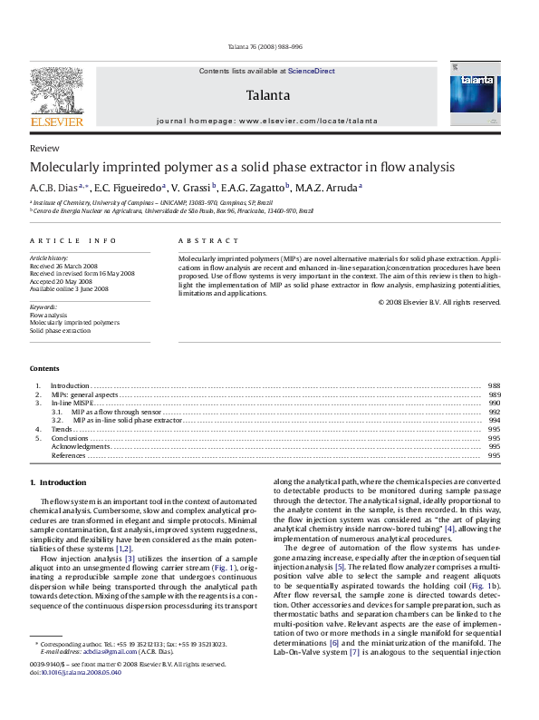 (PDF) Molecularly imprinted polymer as a solid phase extractor in flow ...