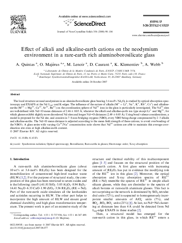 (PDF) Effect of alkali and alkaline-earth cations on the neodymium ...