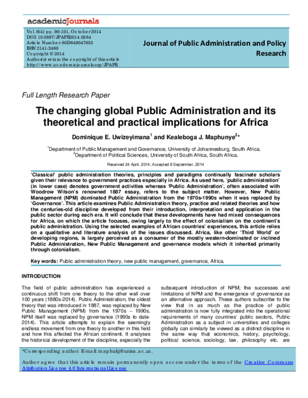 (PDF) The changing global Public Administration and its theoretical and ...