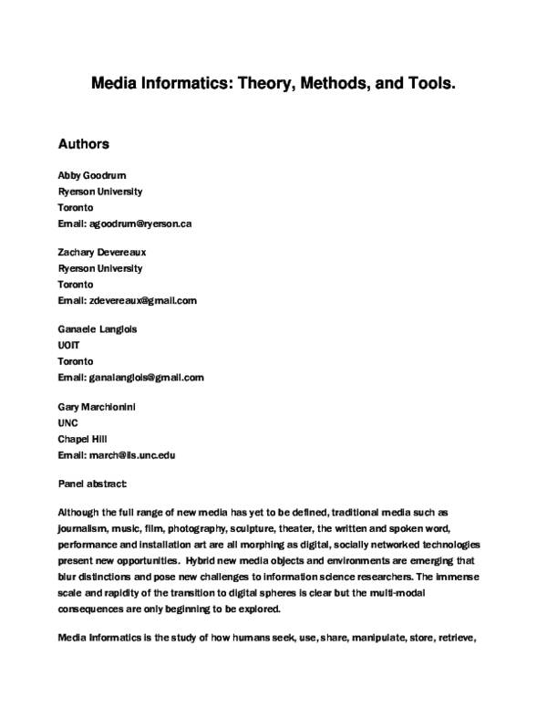 (PDF) Media informatics: Theory, methods, and tools