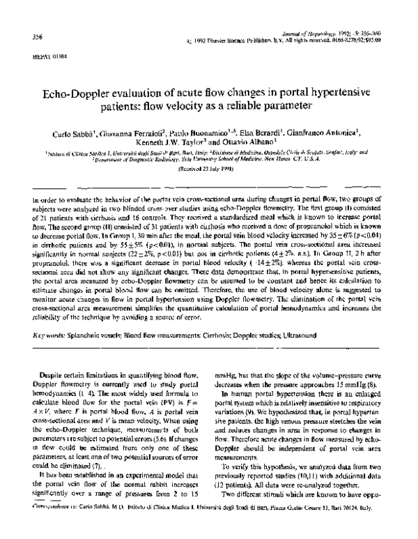 (PDF) Echo-Doppler evaluation of acute flow changes in portal ...
