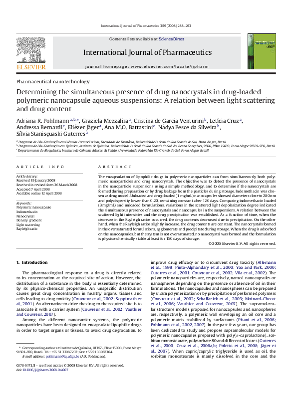 (PDF) Determining the simultaneous presence of drug nanocrystals in drugloaded polymeric