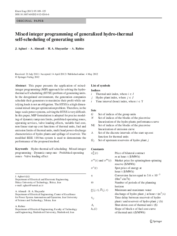 (PDF) Mixed integer programming of generalized hydro-thermal self ...