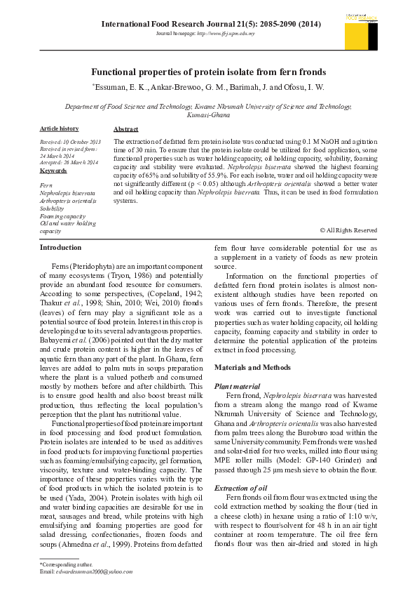 (PDF) Functional properties of protein isolate from fern fronds