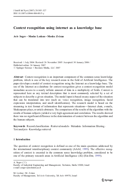 (PDF) Context recognition using internet as a knowledge base