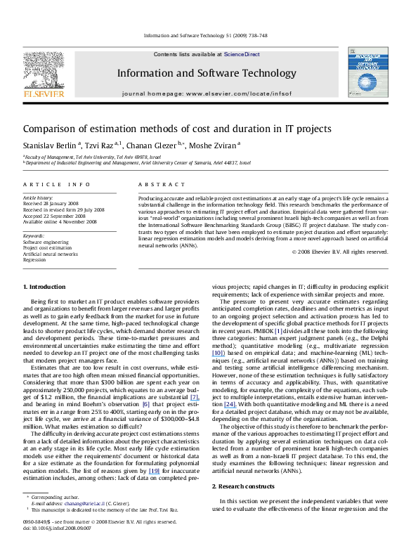 (PDF) Comparison of estimation methods of cost and duration in IT projects