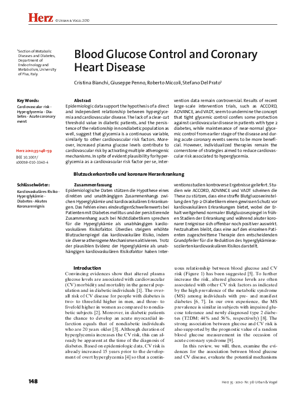 (PDF) Blood Glucose Control and Coronary Heart Disease