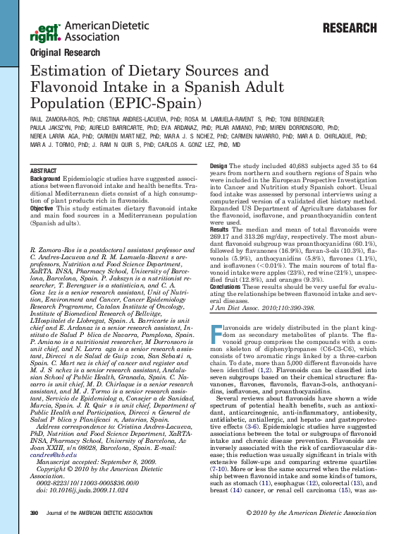 (PDF) Estimation of dietary sources and flavonoid intake in a Spanish