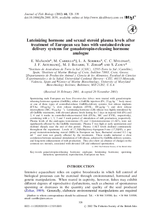 (PDF) Luteinizing hormone and sexual steroid plasma levels after ...