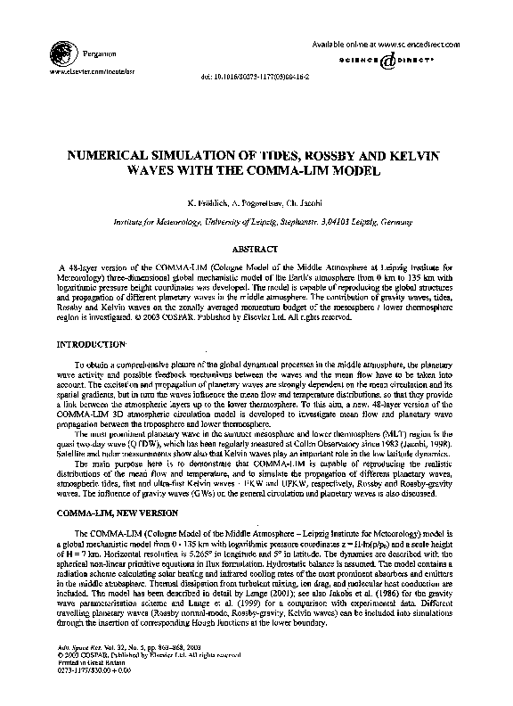 (PDF) Numerical simulation of tides, Rossby and Kelvin waves with the ...