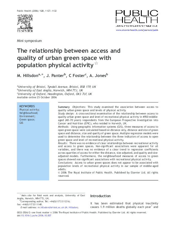 (PDF) The relationship between access and quality of urban green space ...