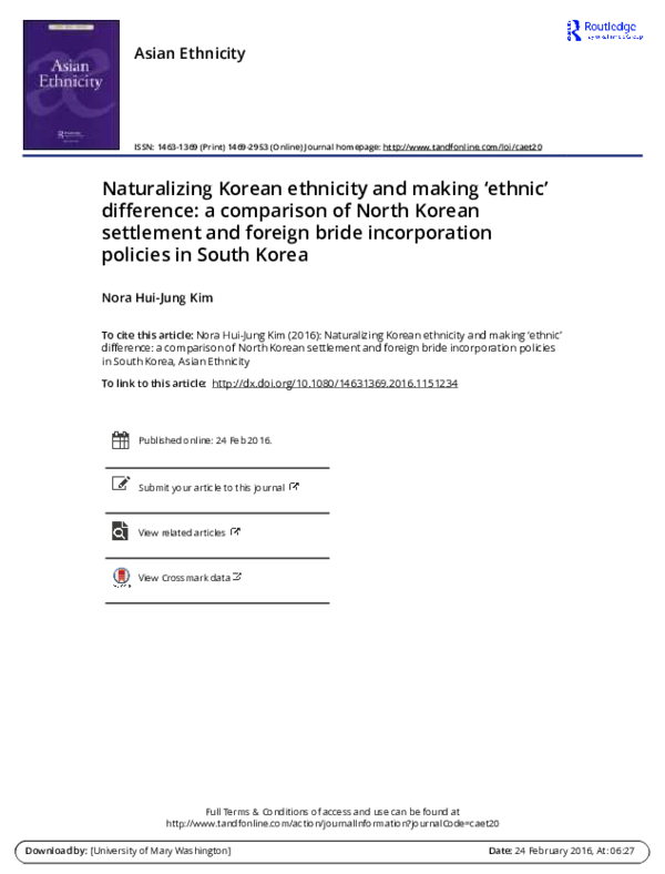 (PDF) Asian Ethnicity Naturalizing Korean ethnicity and making 'ethnic