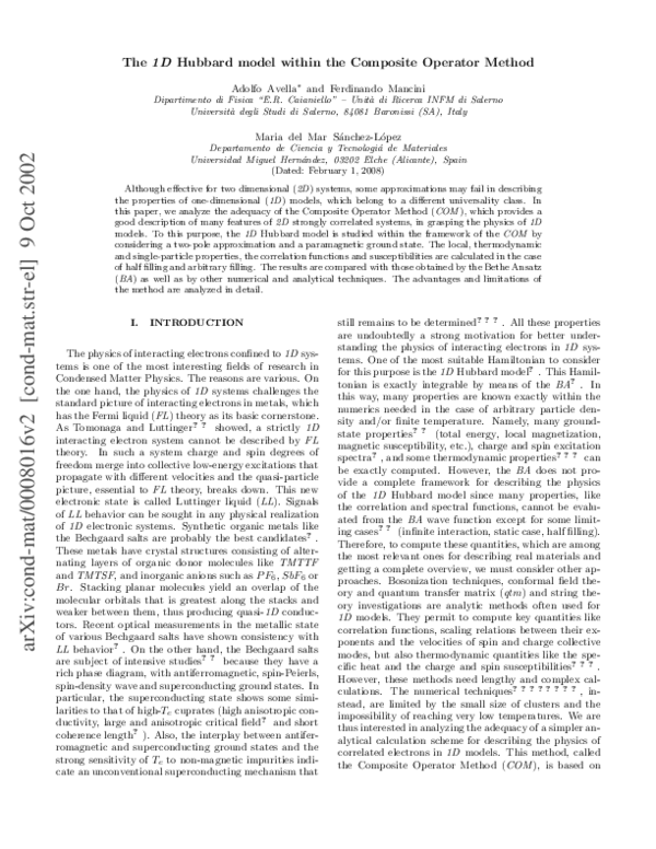 (PDF) The 1D Hubbard model within the Composite Operator Method A
