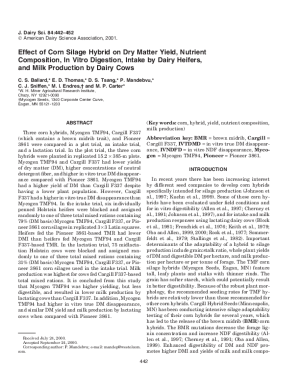 (PDF) Effect of Corn Silage Hybrid on Dry Matter Yield, Nutrient ...