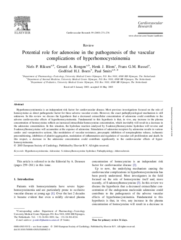 (PDF) Potential role for adenosine in the pathogenesis of the vascular ...
