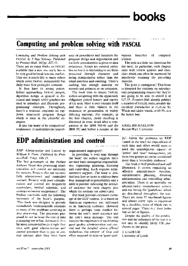 (PDF) Computing and problem solving with PASCAL