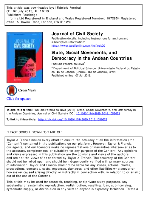(PDF) State, Social Movements, and Democracy in the Andean Countries