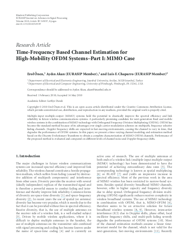 (PDF) Time-frequency based channel estimation for high-mobility OFDM ...
