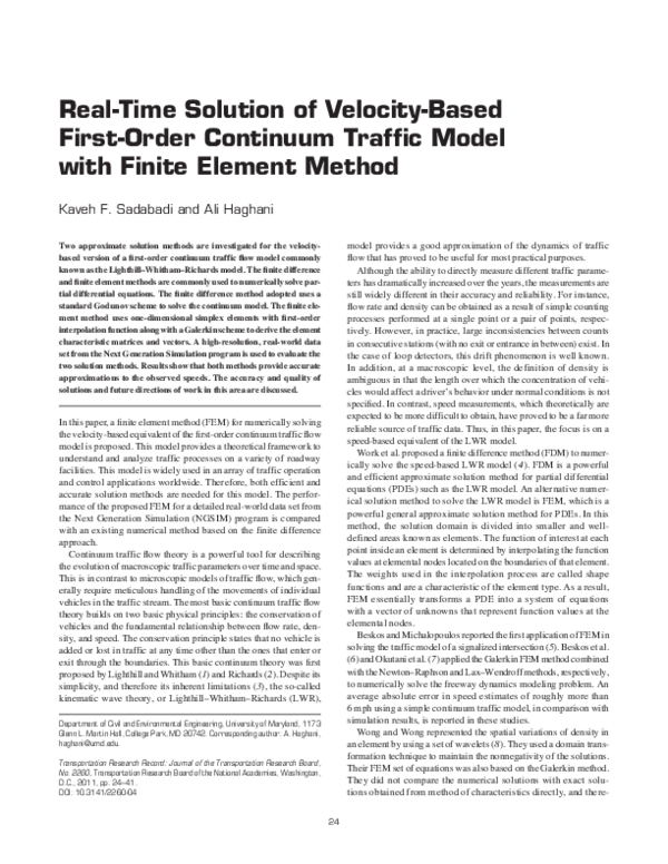 (PDF) Real-Time Solution of Velocity Based First-Order Continuum ...