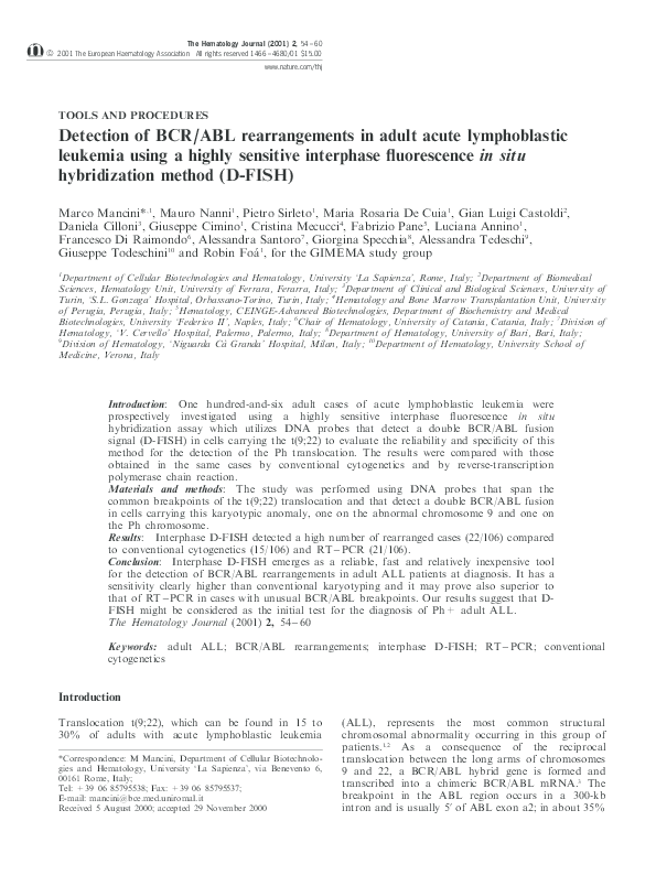 (PDF) Detection of BCR/ABL rearrangements in adult acute lymphoblastic ...