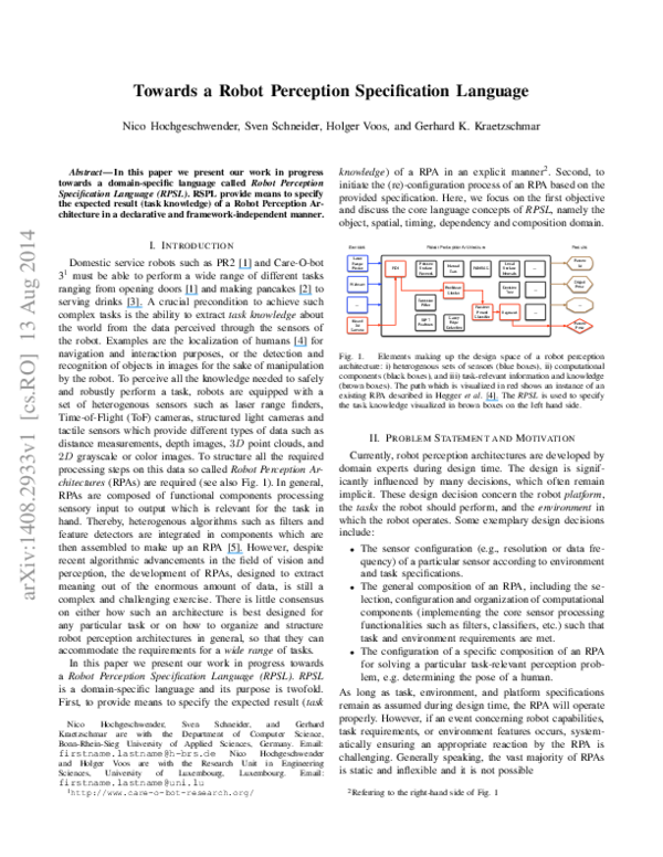 (PDF) Towards a robot perception specification language