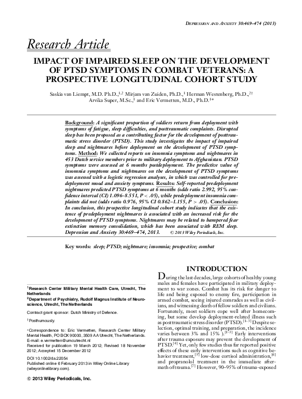 (PDF) Impact of Impaired Sleep on the Development of PTSD Symptoms in ...