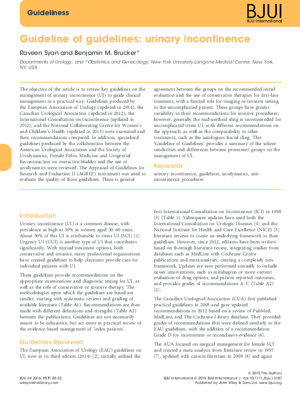 (PDF) Guidelines of guidelines urinary incontinence Raveen Syan and