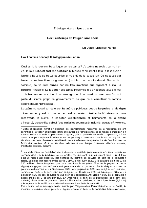 (PDF) Théologie économique du salut L'exil au temps de l'eugénisme