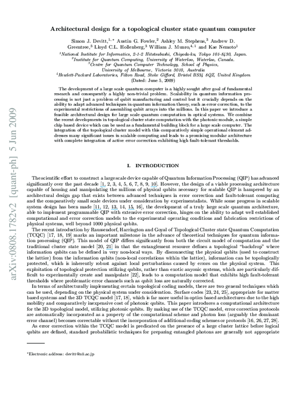 (PDF) Architectural design for a topological cluster state quantum computer