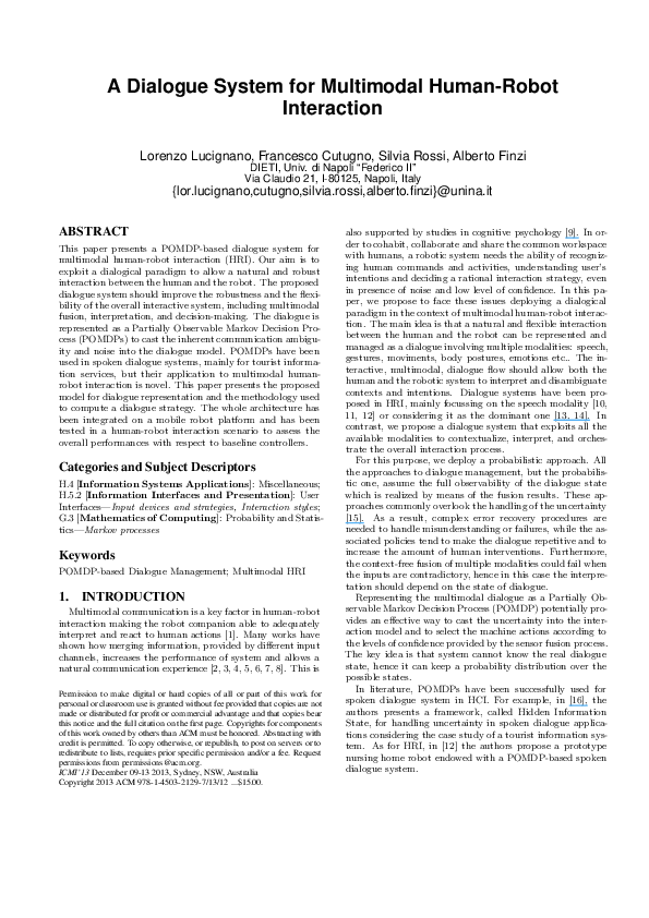 (PDF) A dialogue system for multimodal human-robot interaction
