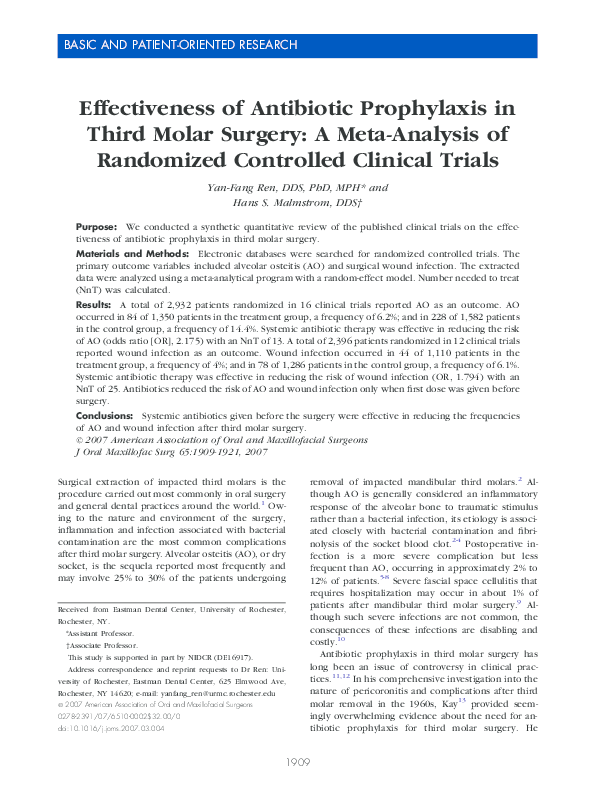 (PDF) Effectiveness of Antibiotic Prophylaxis in Third Molar Surgery: A ...