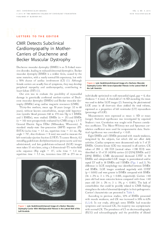 (PDF) CMR Detects Subclinical Cardiomyopathy in MotherCarriers of